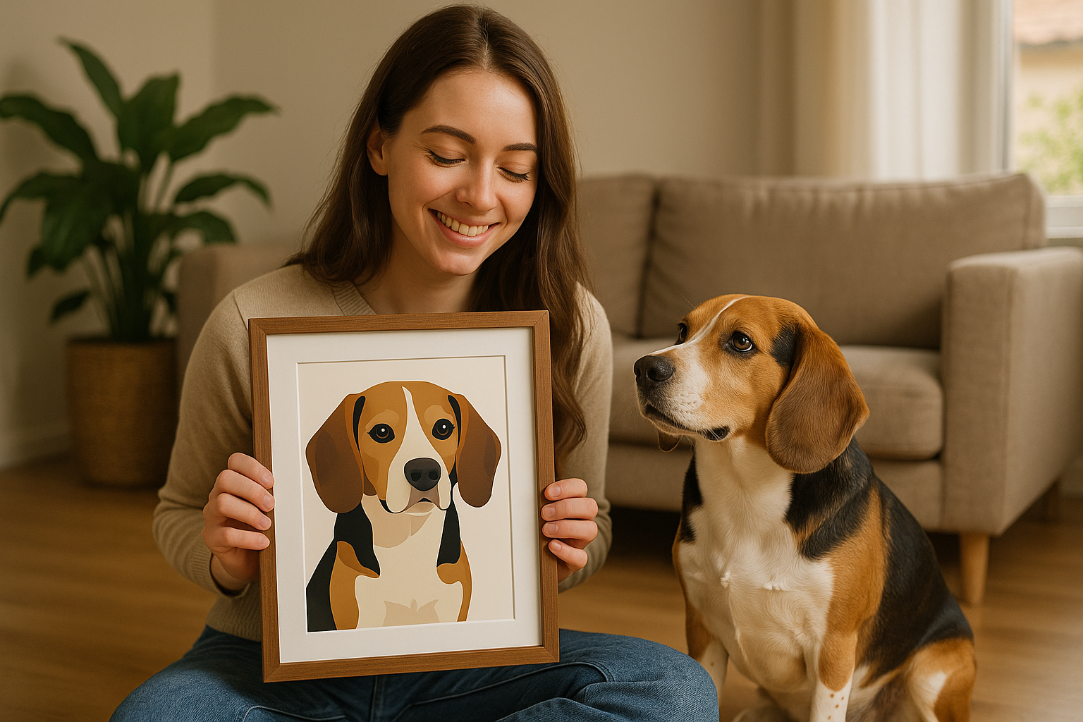 عايز بنت في عمر ال 25 ماسكة رسمة فيكور لكلبها جوة برواز وكلبها جنبها